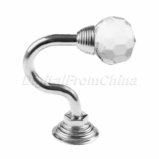 2Pcs Round Crystal Home Wall Decor Mounted Curtain Pole Hooks Hanger with Screws 7