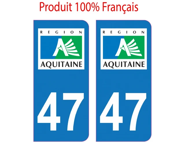 Autocollants Plaque Immatriculation Département 47 Lot-et-Garonne - Lot De 2 Stickers Région Aquitaine - 45x100 Mm - 9