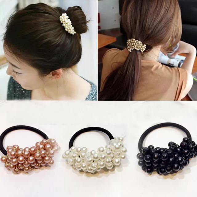 Beaded Bands Pearls Scrunchies Girls Rubber Hair Holder Ponytail Elastic Rope#