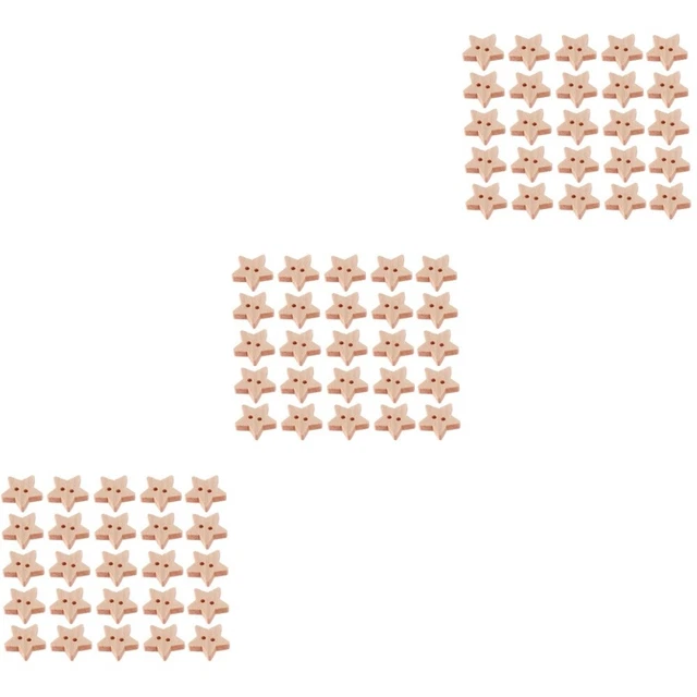 600 piezas / Pack Botones en forma de estrella de cinco puntas Botones de madera natural con dos