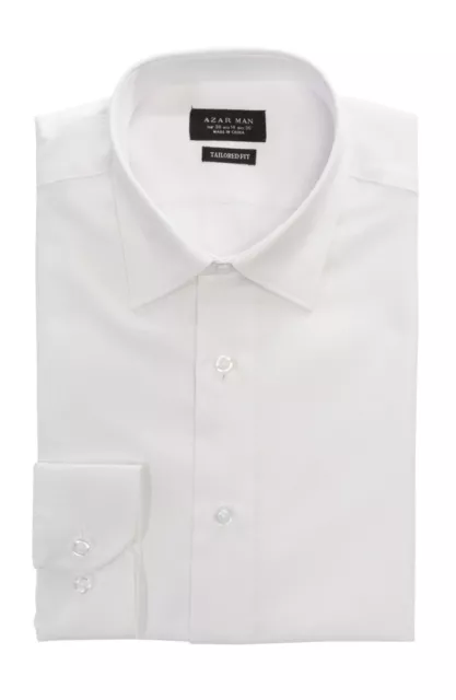 Tailored / Slim Fit Mens White Dress Shirt Wrinkle-Free Spread Collar AZAR MAN