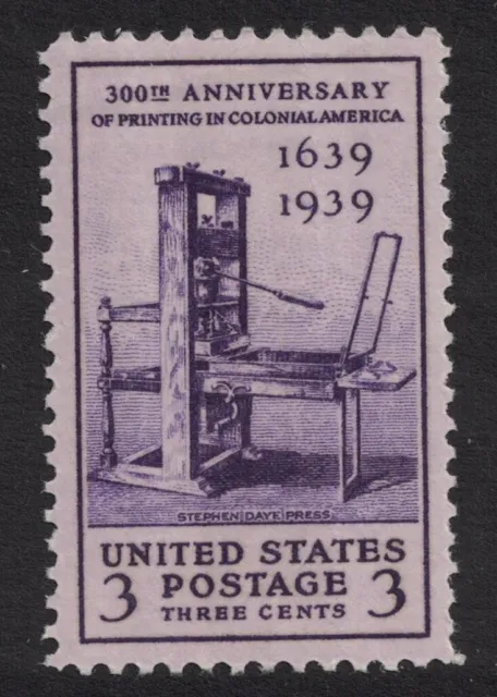 Scott 857- Printing Press Tercentenary, Stephen Daye- MNH 3c 1939- unused mint