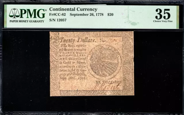 Continental Currency Fr#CC-82 September 26, 1778 $20 PMG 35 *Nice Example*