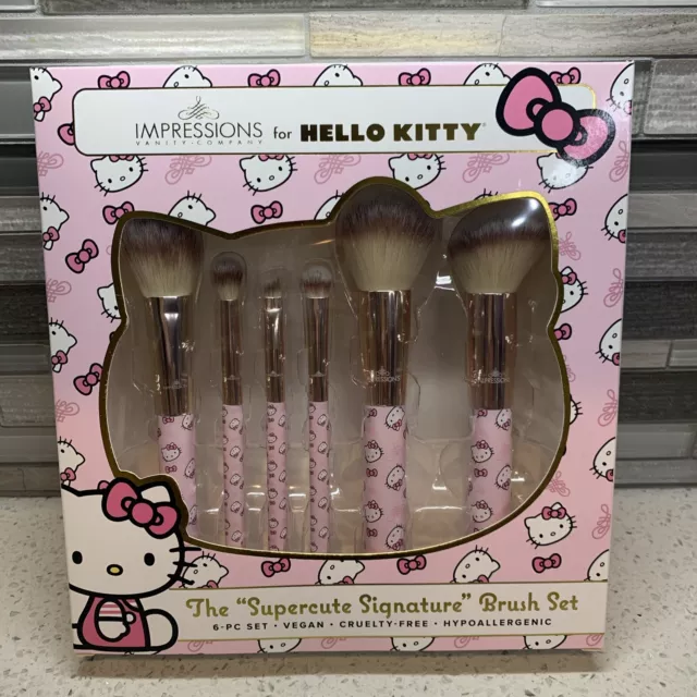 New Hello Kitty Super Cute Signature Set Of 6 Make Up Brush By Impressions