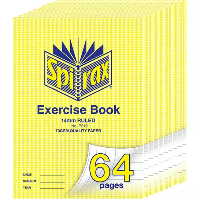 NEW 10x Spirax P212 Exercise Book Ruled 14mm 70GSM 64 Page A4 Pack BULK