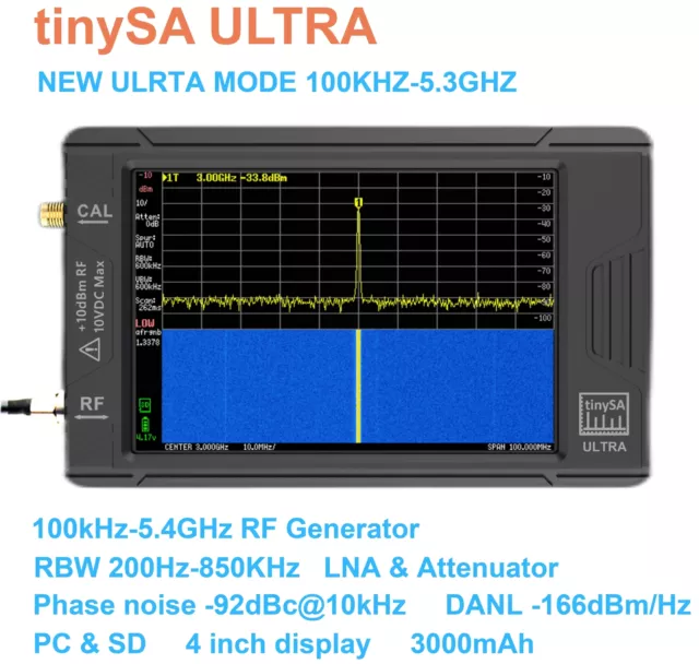 100kHz-5.3GHz Handheld Spectrum Analyzer TinySA ULTRA 4" Display with 32GB Card