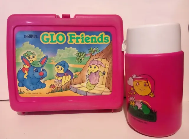 Vintage RARE GLOW FRIENDS 1986 Plastic Lunch Box with Thermos