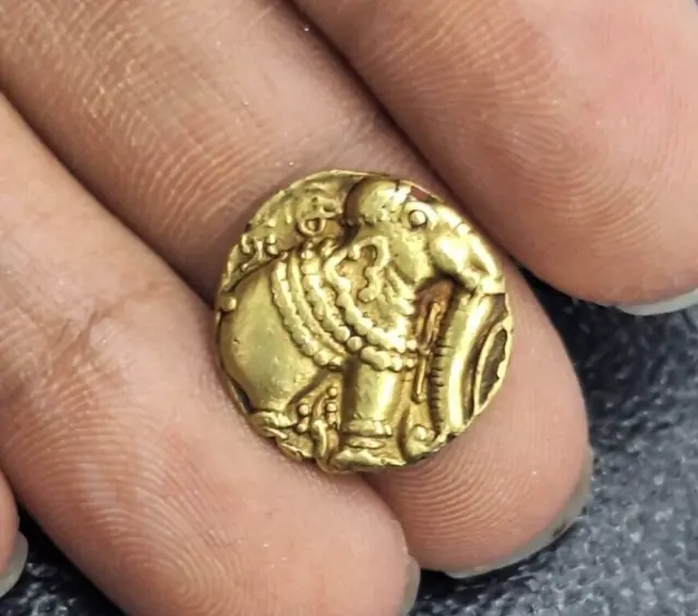 Ancient  elephant coin GANGAS of TALAKA Solid Gold 22K GOLD Coin INDIA 1100-1327 2