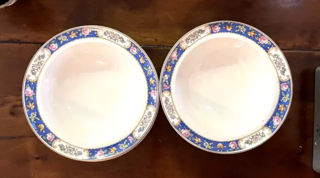 4  Hughes English Vntge Desert/Soup Bowls White w Blue/Pink/Gold Floral Pattern