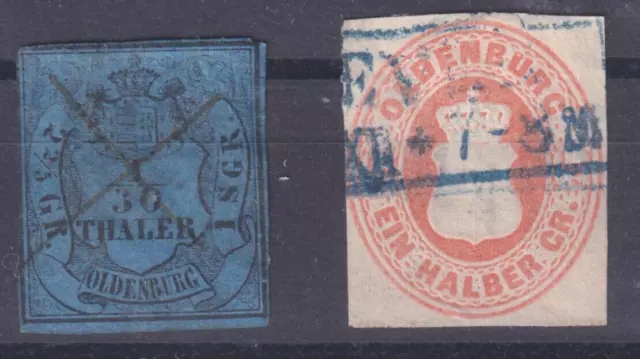Altdeutschland Oldenburg Mi.Nr. 2 & 16 Aa signiert 1852/62 (Mi. 175,-€)