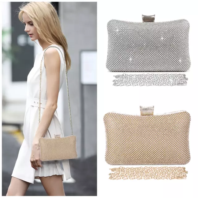 Women's Evening Clutch Bag Sparkly Rhinestone for Wedding Party Prom Handbag UK