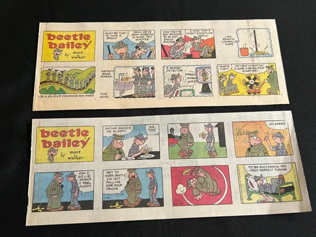 #Q11a BEETLE BAILEY by Mort Walker Lot of 27 Sunday Third Page Comic Strip 1986