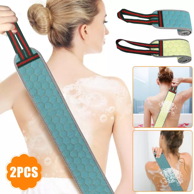 2pcs Bath Towel Back Brush Scrubber Exfoliating Shower Strap Body Wash Dual Side