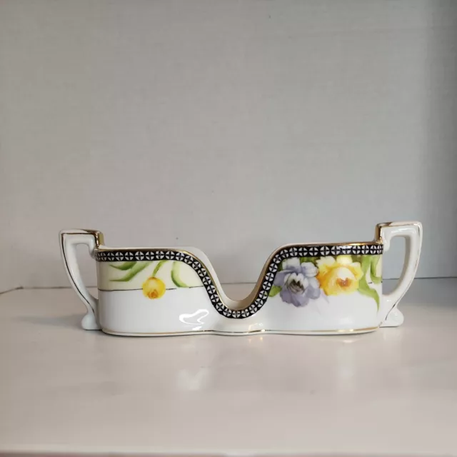 Vtg Noritake Spoon Caddy Green Wreath M Made in Japan 1921-1941 Geo Blk Band