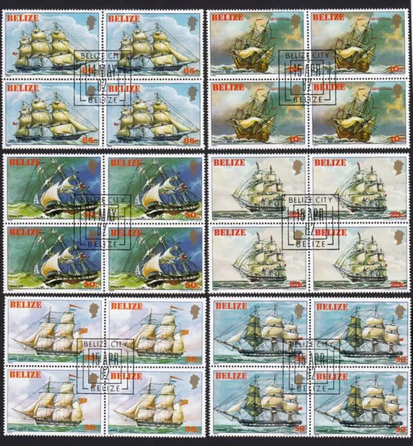 SAILING SHIP, FRIGATE Full Set of 6 BLOCKS of 4, Sc 609-614 CV$200 Belize [W01]