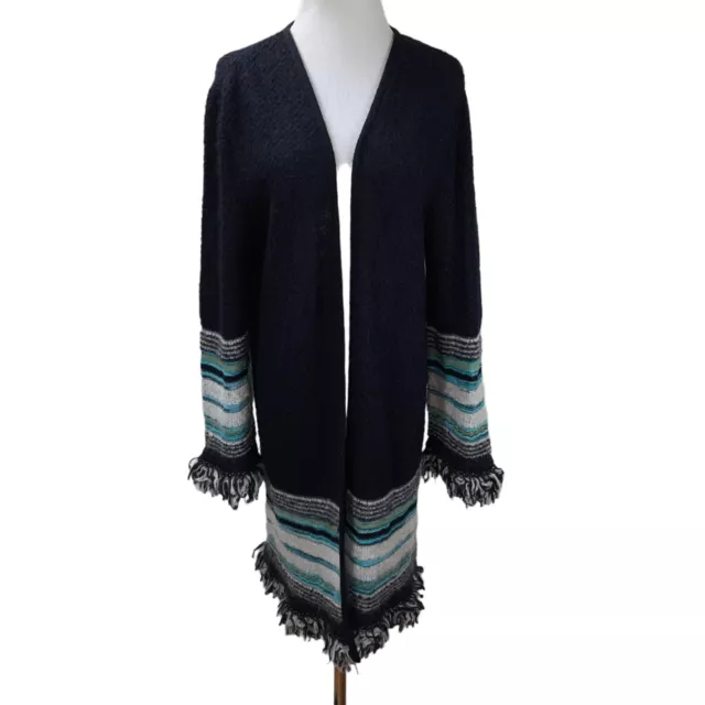 Vintage MISSONI Fringe Trim Long Wool Mohair Sweater Coat IT46 Sz M - L Cardigan