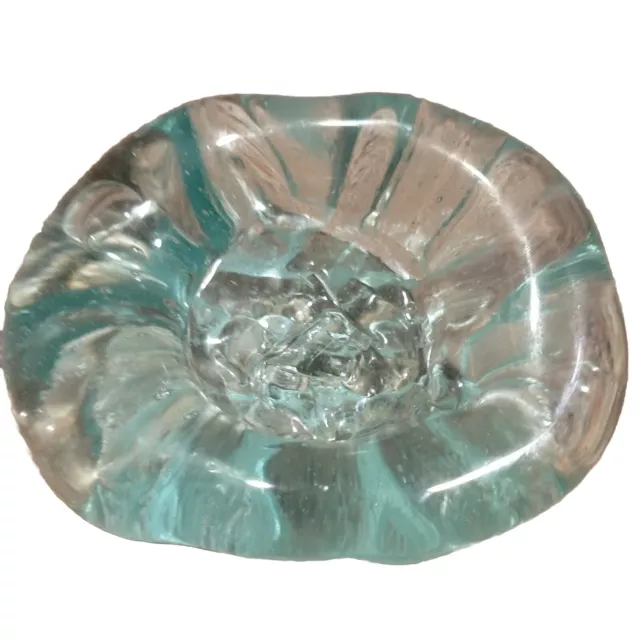 Vtg Studio Art Molton Glass Ice Blue Tea Light Holder Balinese Recycled Glass
