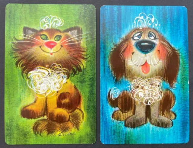 Pair Of Vintage Swap/Playing Cards - RETRO DOG & CAT