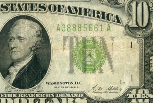 $10 1928 B Lgs Lime (( Light Green Seal )) ** Daily Currency Auctions