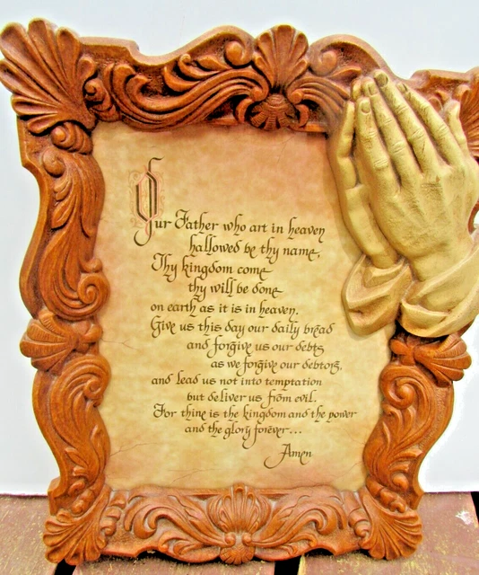 PRAYING HANDS OUR Father Lord’s Prayer Framed Wall Décor Plaque Vtg