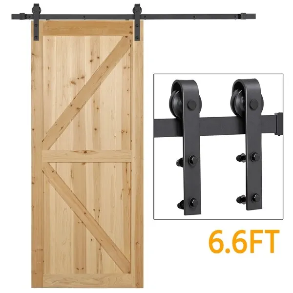 6.6FT Sliding Barn Door Hardware Kit Modern Closet Track Rail Set System, Black