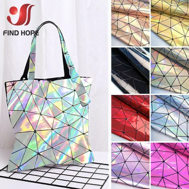 Holographic Geometric Iridescent Pu Leather Fabric Bag Clothe DIY Material