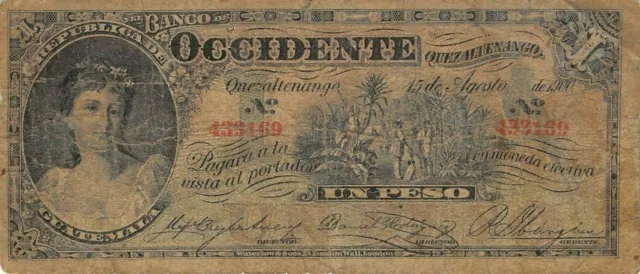 Guatemala  1  Pesos  15.8.1900  S 175a  Rare  Circulated Banknote SF18