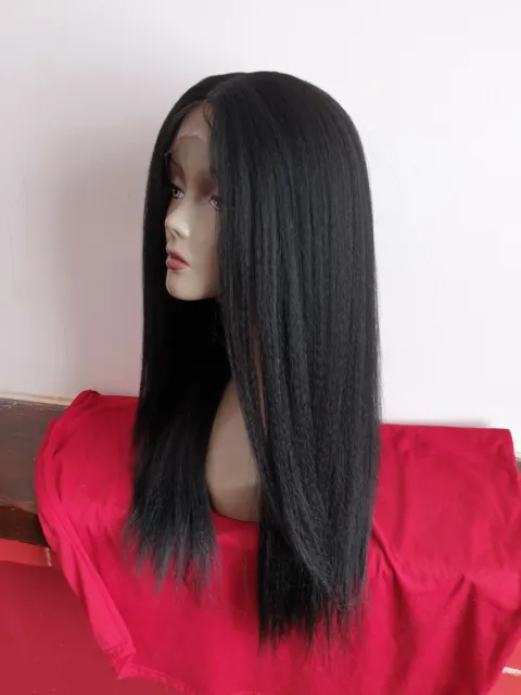 20" Lace Front Wig MiddlePart Synthetic Hair kinky Yaki Straight Heat Resistant