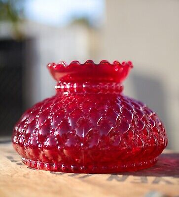 Vintage Fenton Ruby Red Glass Lamp Shade Diamond Quilt Pattern 5 5/8" Fitted