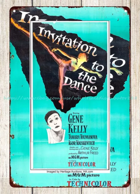 Letrero de hojalata de metal Gene Kelly Invitación a la danza 1957 decoración del hogar coleccionable