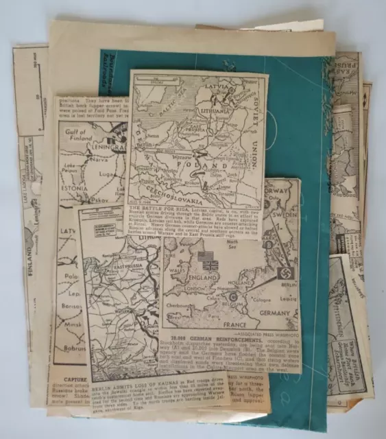 WWII Fighting In Baltics & Scandinavia Original US Newspaper Maps 2+ Dozen Clips