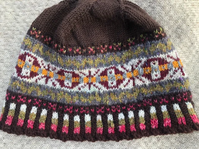 Unisex Hand Knitted Shetland Fair Isle Beanie 100% Wool with Cashmere Size S