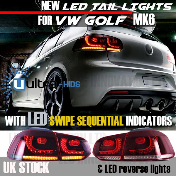 VW GOLF MK6 LED RDESIGN SEQUENTAIL SWIPE Tail Lamps RHD LIGHTS PLUG