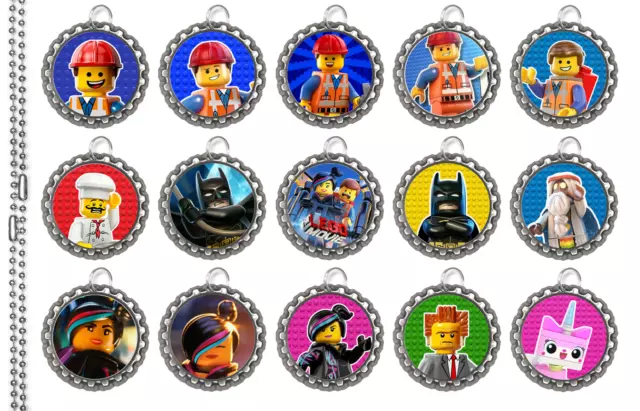 15 Batman Movie SILVER Flat Bottle Cap Necklaces Set 1