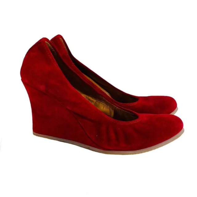 Lanvin Womens Red Suede Leather Ballet Pumps Sz 7.5 EU 38 US Wedge Slip On Heel