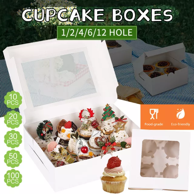 Cupcake Boxes 2/4/6/12 Holes Window Face Boxes Cake Board Favor Party Boxes Set