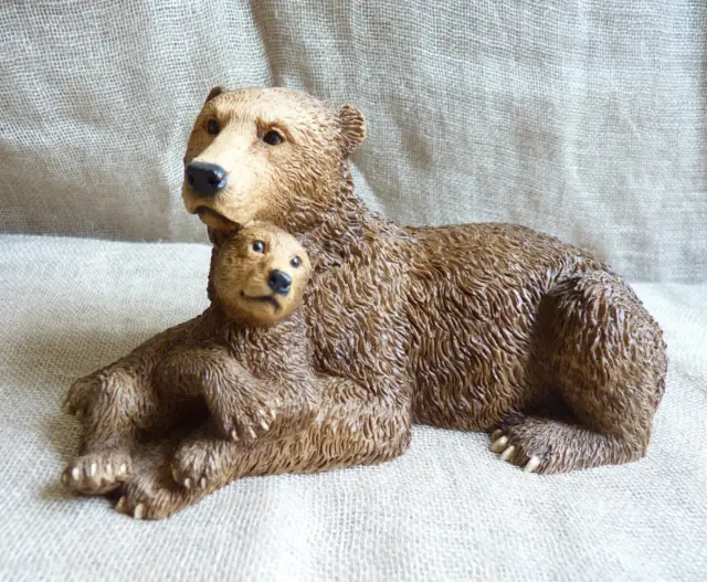 Vtg Castagna Brown Bear & Cub Figurine Alabaster Resin Made in Italy Original (B