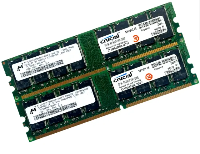 DESKTOP RAM - 2x CRUCIAL | 4GB | DDR | 2Rx8 | 184PIN | PC3200U | 400M | TESTED