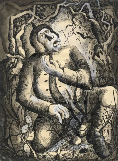Giant Figure in Tree Root Undergrowth – early 20th-century pen & ink drawing