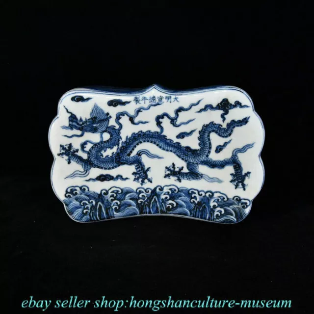 10" Marked Chinese Blue white Porcelin Dragon Pattern Pillow Statue Sculpture