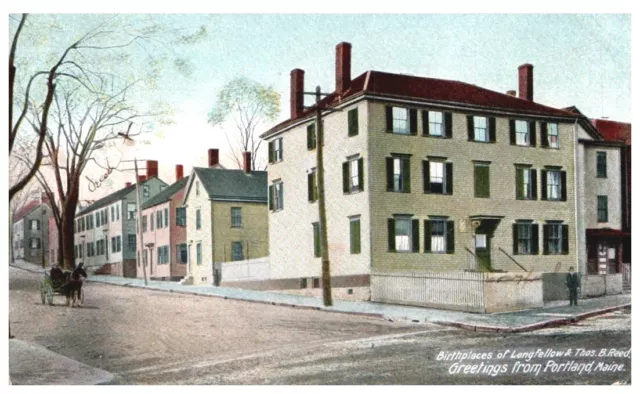 BIRTHPLACES OF LONGFELLOW & Thos B Reed,Portland,Maine.vtg 1908 ...