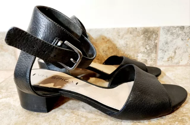 Via Spiga | Black Grained Leather Heeled Sandals Women's Size 7.5 M | CUTE! ✨️💖