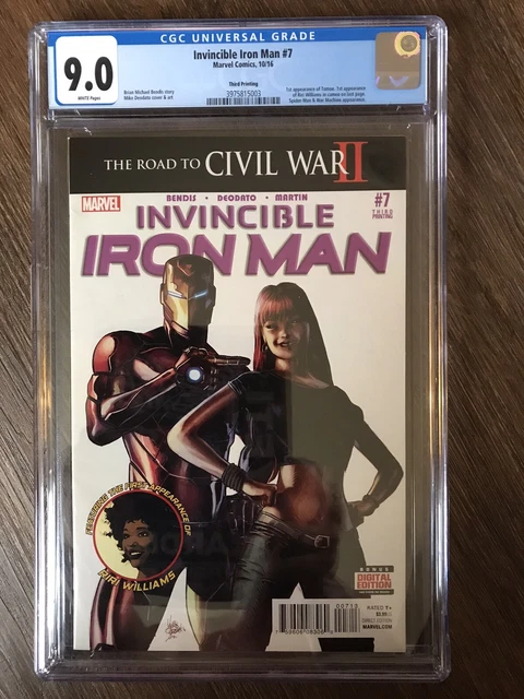 Invincible Iron Man #7 -  1st Cameo App Riri Williams - 3rd Print - CGC 9.0