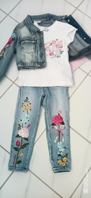 Monnalisa girl bundle 4-5 years outfit mix mutch flowers embroidery denim set 9