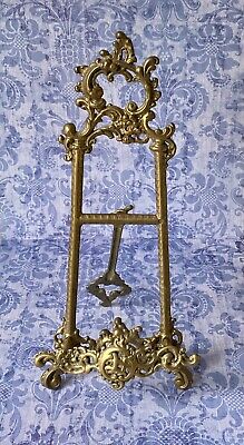 vtg Ornate Solid Brass Metal Art Display Stand Picture Plate Book Display 12.5”