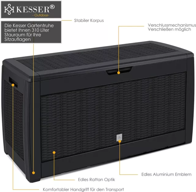 🔥 310 Liter Auflagenbox 🔥 Kissenbox mit Rollen klappbarer Deckel Gartenbox 🔥 3