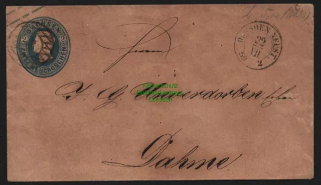 B11503 AD Sachsen Dresden Neustadt 1859 Ganzsache 2 Ngr Nr.-Stempel 3 nach Dahme