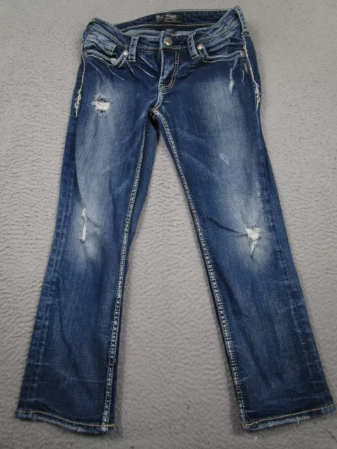 Silver Jeans Womens 28 Blue Denim Aiko Distressed Flap Pockets