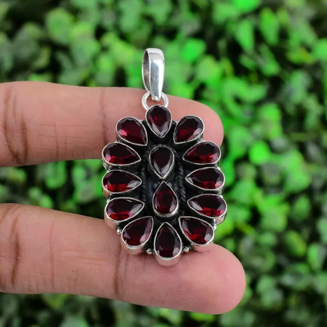 Garnet Gemstone Sterling Silver Handmade Pendant 2.40"