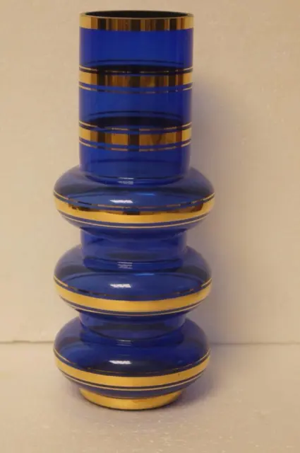 A Lovely Colbalt Blue And Gold Gilt Vase. Made In Romania.